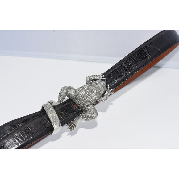 Hartnell Women's Medium Alligator Leather Belt w/ Silver Frog Pewter Belt Buckle - Picture 1 of 9